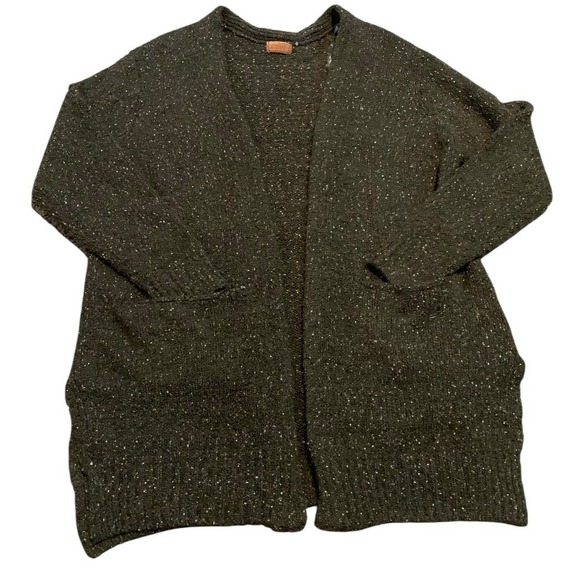 POL Sweaters - POL Cardigan Sweater  L Green Speckled Knit Open Front Oversized Cabin Gorpcore